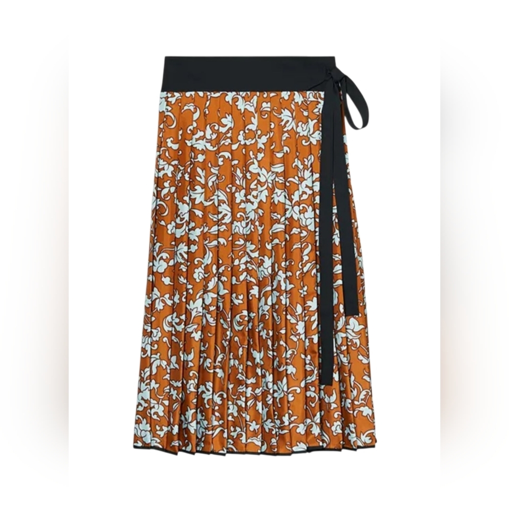 Tory Burch Silk Pleated Wrap Skirt NWT $498 Size 8 - Picture 1 of 11